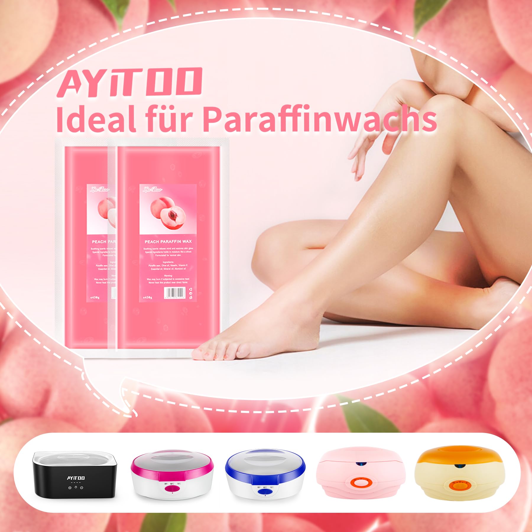 Paraffinwachs Peach Pfirsich 2700g, Paraffinwachs für Hände und Füße ästhetische Behandlungen, Paraffinwachs Paraffinwax Set