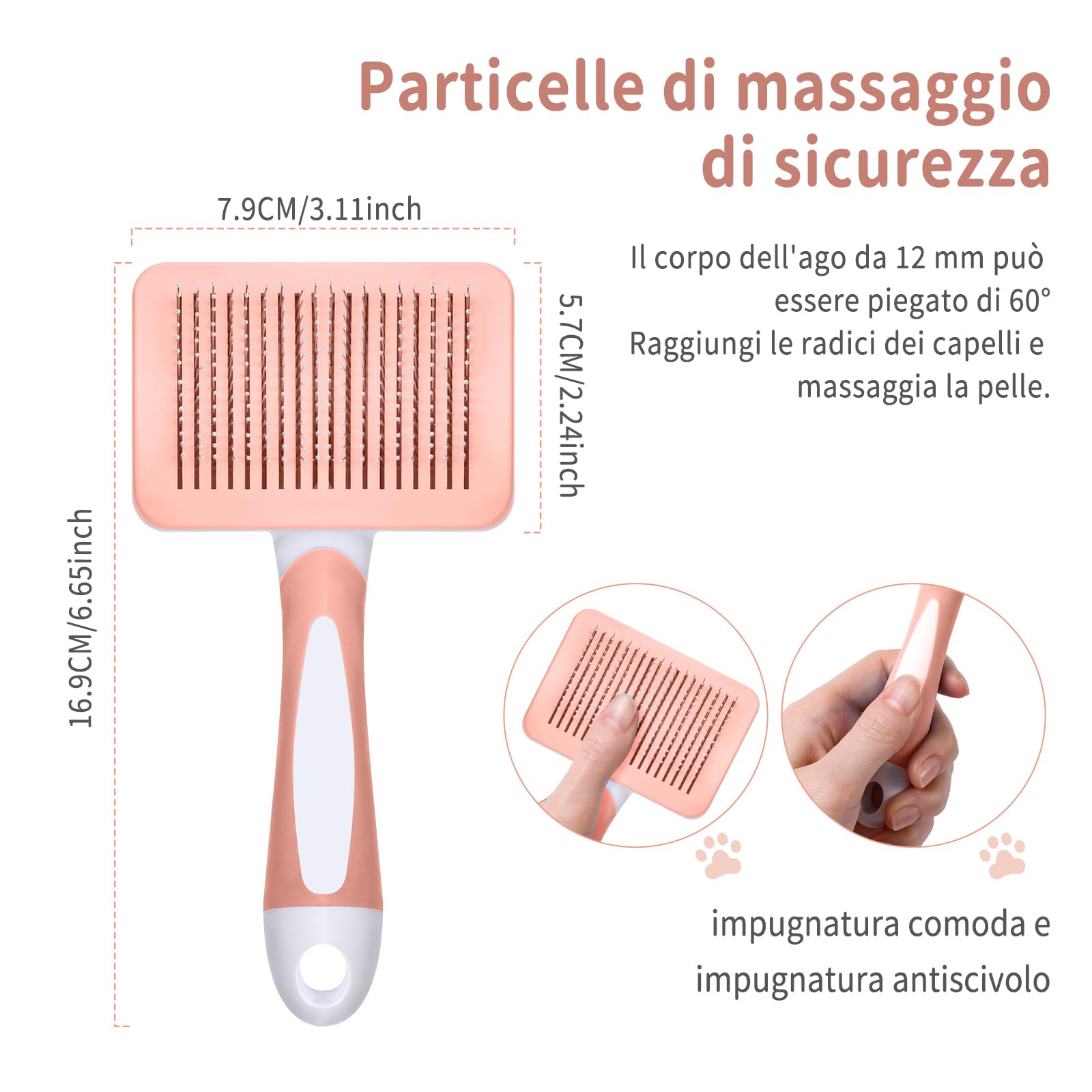 Vinabo Spazzola autopulente per animali domestici, spazzola per pelo lungo e corto, per cani e gatti, elimina efficacemente la tomentosi, sottopelo, grovigli - arancia cannella
