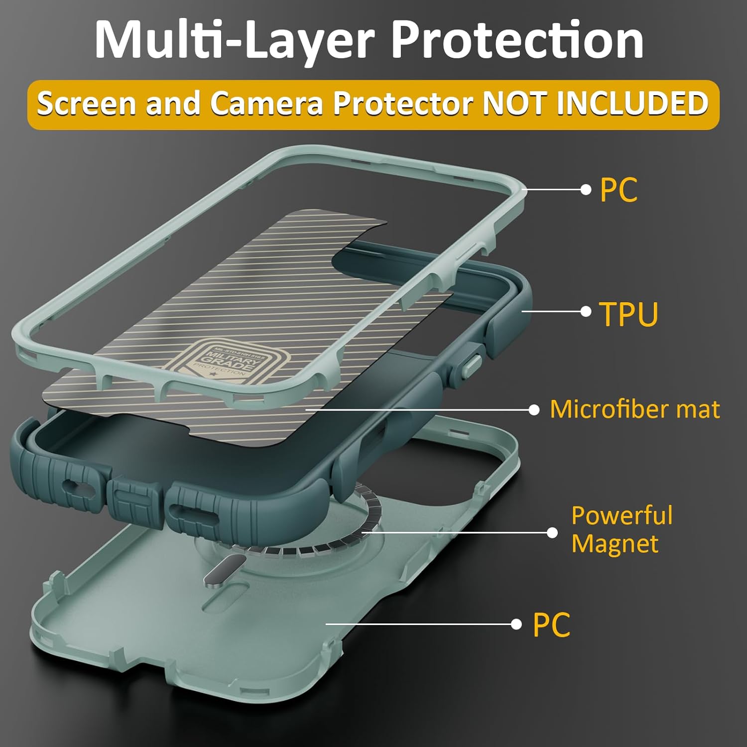 for iPhone 16 Pro Case, Compatible with MagSafe, Heavy Duty Shockproof Protective Phone Case, Anti-Drop Protection, Dual Layer Magnetic Phone Cover for iPhone 16 Pro, 6.3", Green - Image 4