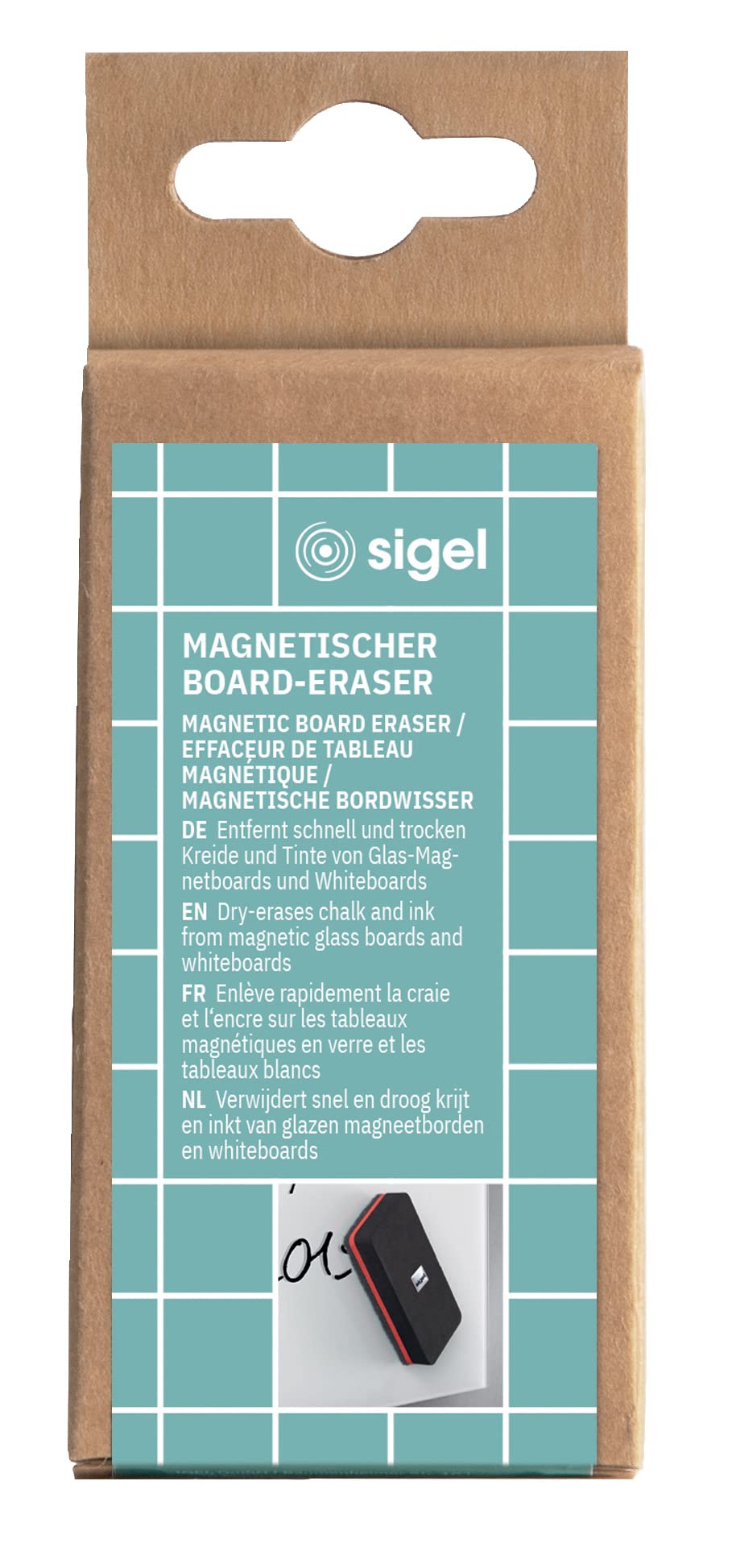 SIGEL BA187 Borrador de pizarra seca magnético 9 x 4,5 cm negro