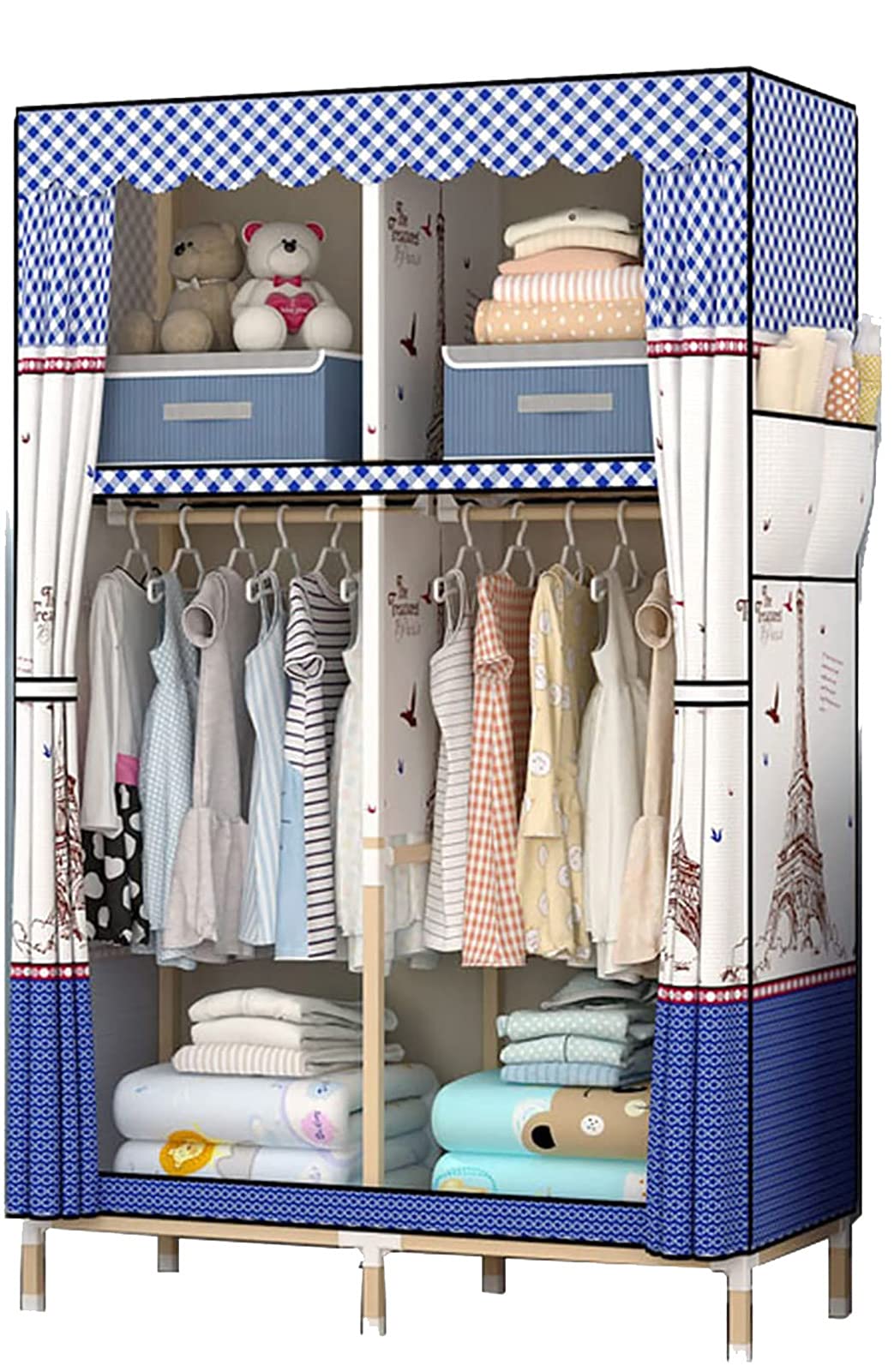 LBBBB Portable Wardrobe with Storage Shelves & Side Pockets Storage Organizer Quick And Easy To Assemble Strong And Durable L106*W45*H175cm,C