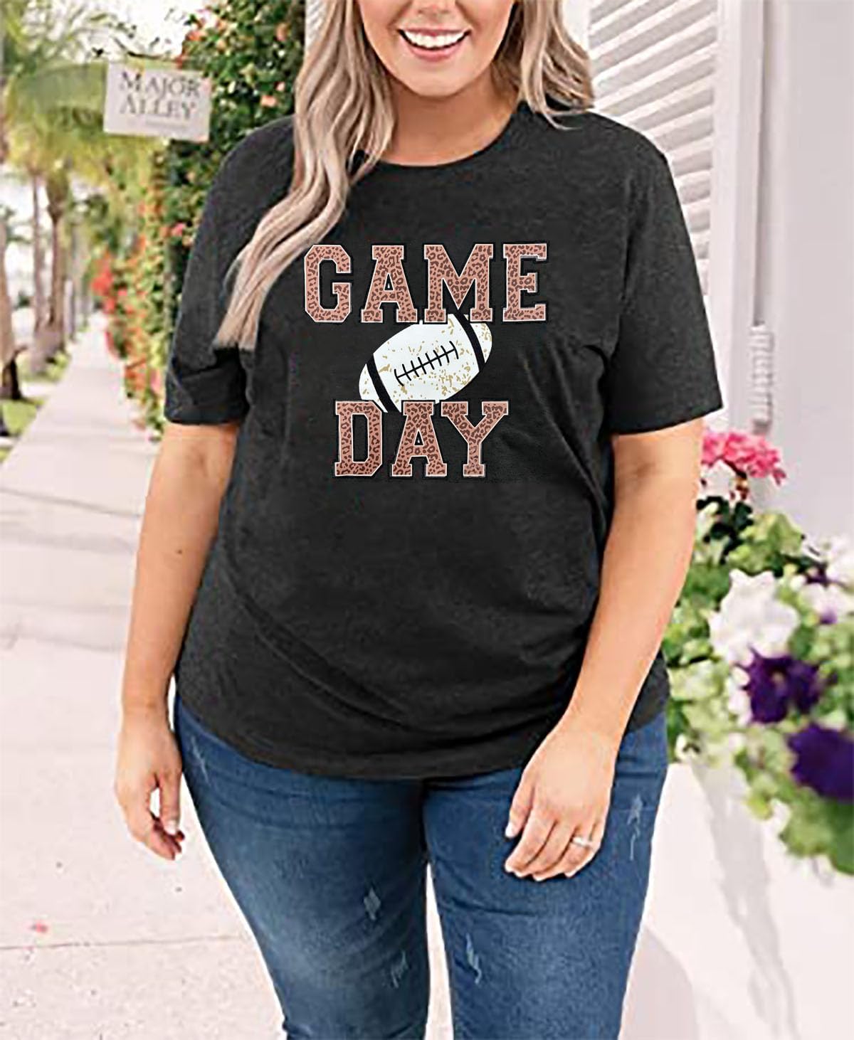 Plus Size Women Football Shirt Game Day Tshirt Football Mom Tops Tee Sports Season Short Sleeve Novelty Tops - Image 3