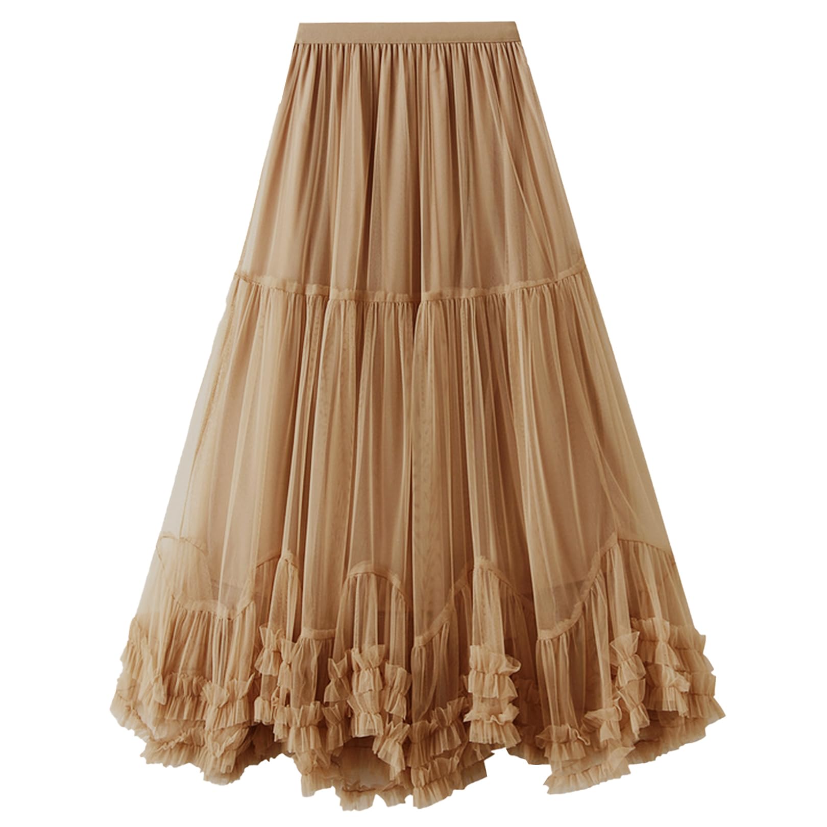 Flygo Womens Maxi Tulle Skirt Long Tiered A Line Mesh Tutu Fairy High Elastic Waist Pleated Layered Skirts