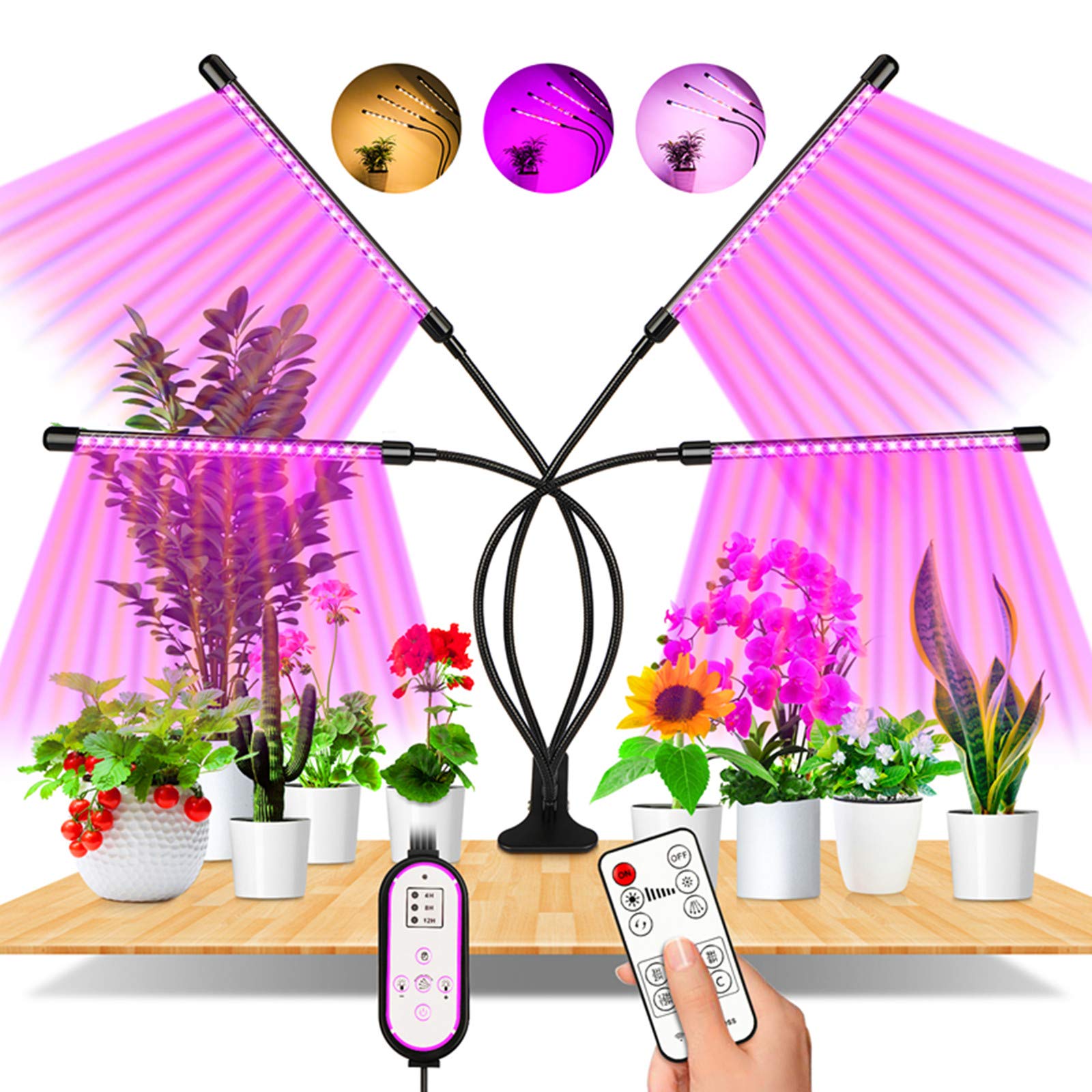 Lampe Croissance Plantes 48 LEDs Spectre Complet - Chrono 3/9/12H - 10 Niveaux Luminosité