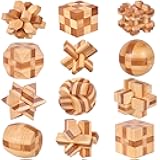 VolksRose 12pcs Wooden Brain Teaser Puzzles, IQ Challenge Puzzle Games, Logic Smart Mind Puzzle Box Lock Toy Removing Assembling 3D Small Puzzle Gift Set for Adults Teenagers Kids, 1.8inch 4.5cm