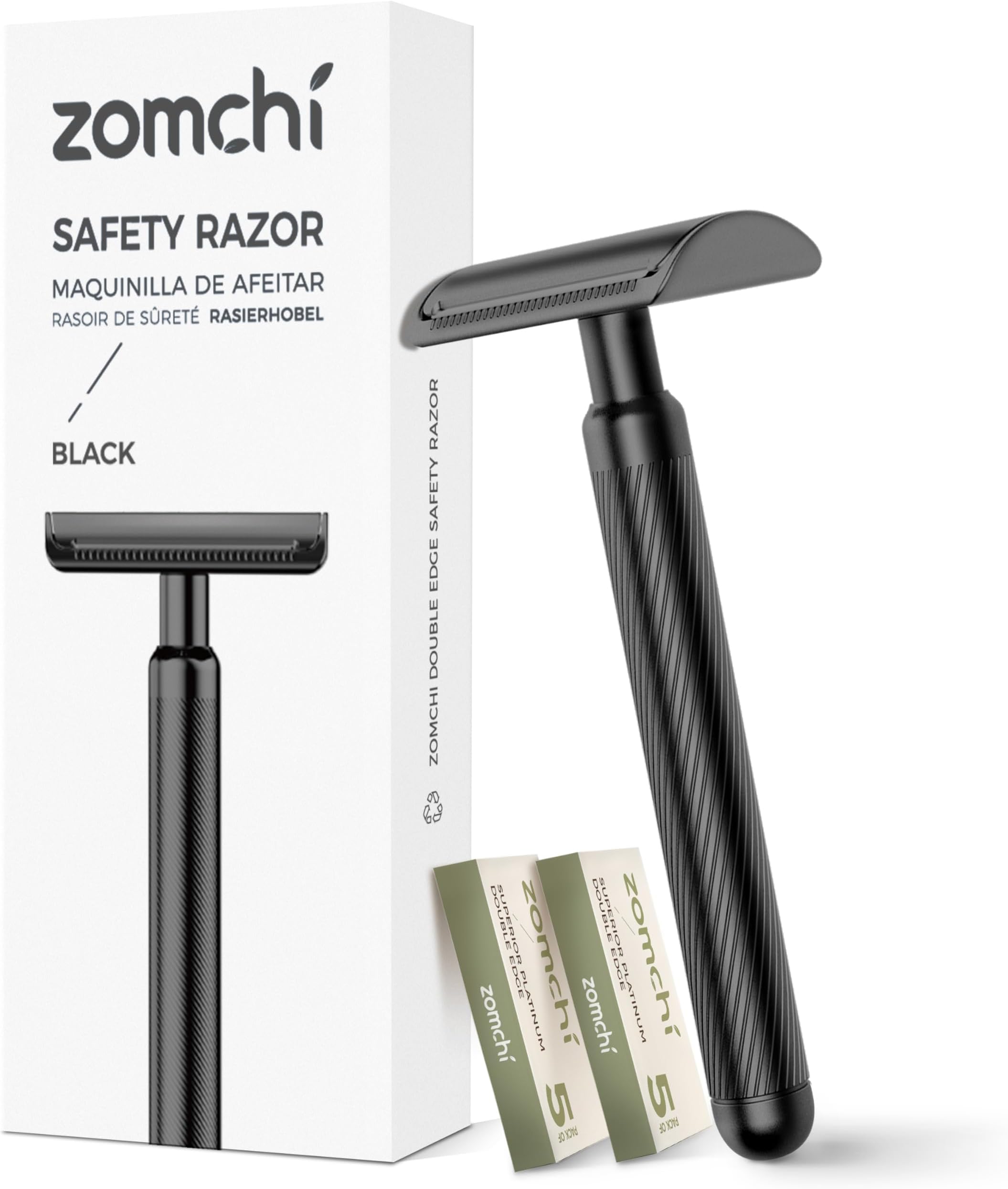 ZOMCHI Safety Razor for Men with 10 Safety Razor Blades, [New Version 2.0 ] Reusable Metal Razor for Men & Women, Single Blade Razor - Matte Black