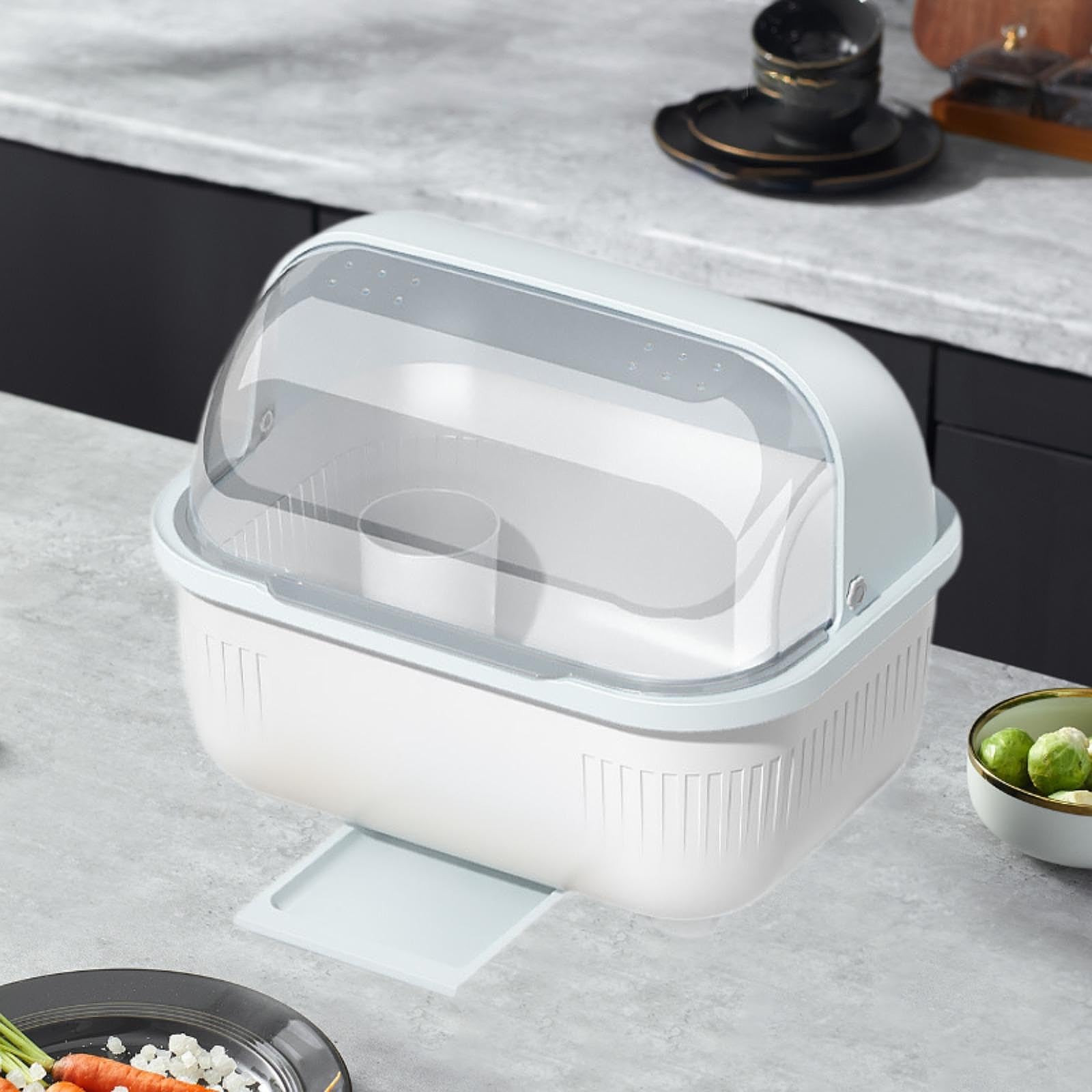 Escurridor de Platos, Escurridor de Platos con Tapa, Organizador de Platos, Vajilla con Tapa, Escurridor de Tazones, Soporte para Cubiertos, Azul
