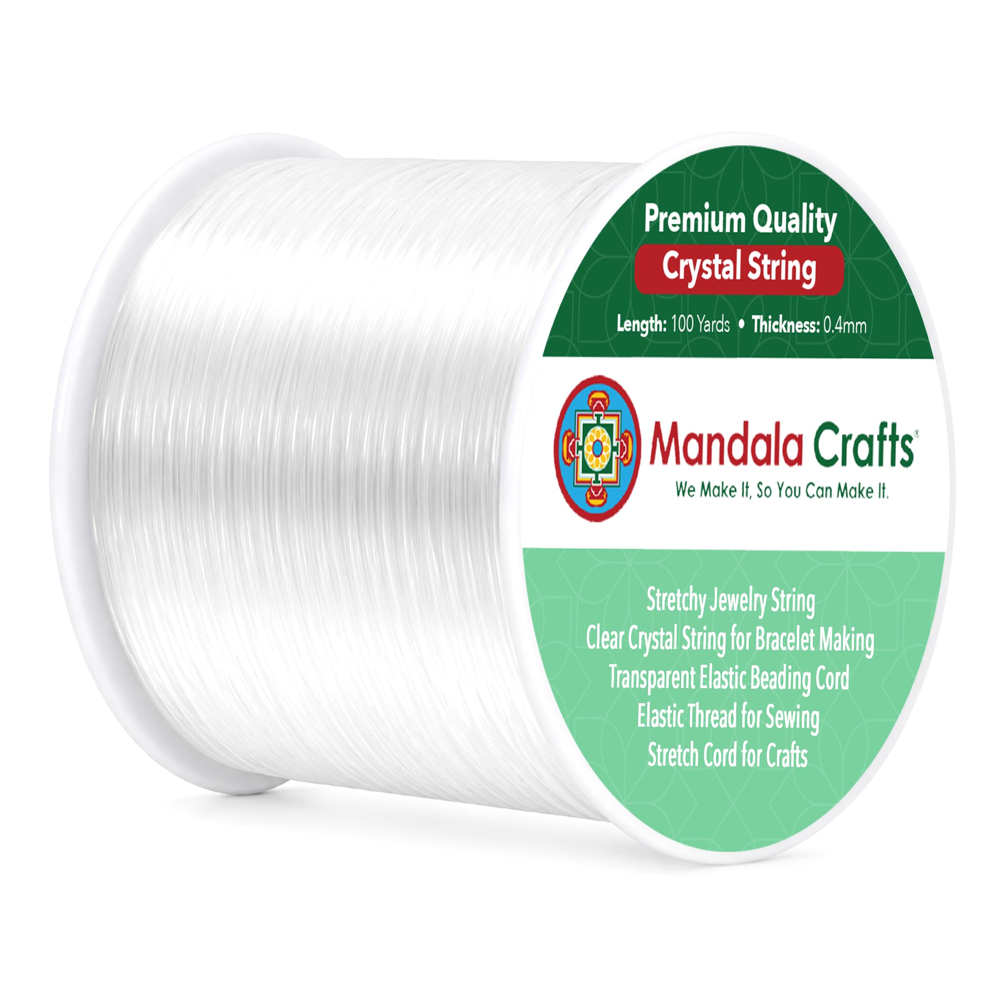 Mandala Crafts 0.4mm Stretchy Transparent Crystal String – 100 Yards Clear Elastic Beading Cord Thread for Bracelet Making, Necklace & Jewelry Making