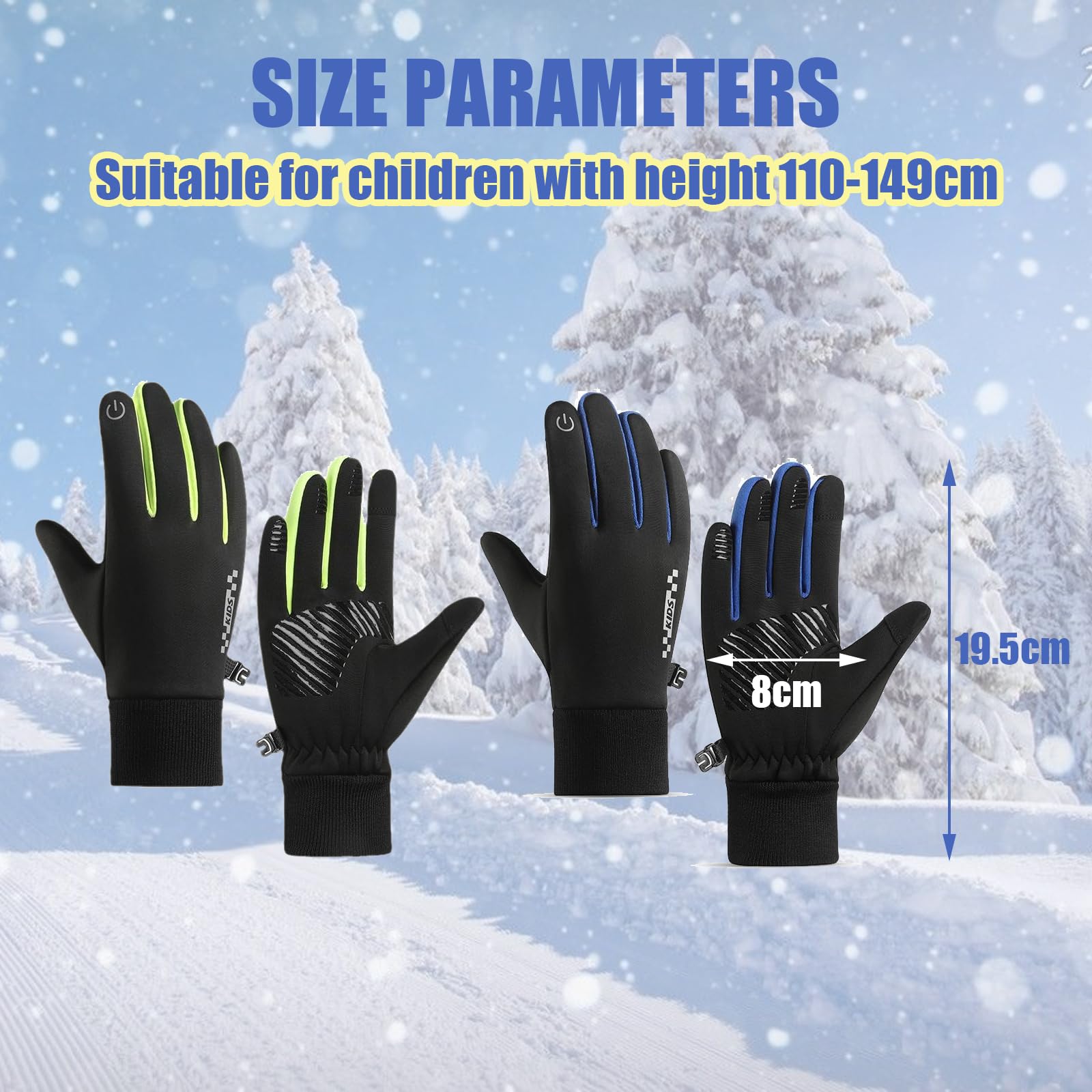 DKDDSSS 2 Pares Guantes de Ciclismo para Niños, Guantes Deporte de Invierno Termicos de Mitones de Pantalla Táctil Antideslizante para Correr Esquí Moto Bici Sport Ski Senderismo Accesorios