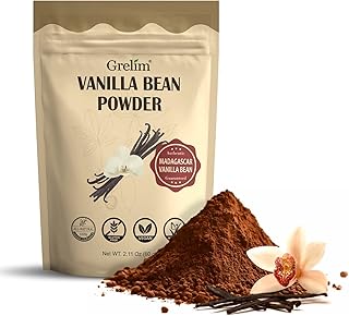 GRELIM Vanilla Bean Powder, 100% Pure Ground Madagascar Vanilla Powder Gluten-Free No Fillers or Additives Great for Baking, Coffee, Smoothies 2.11 Oz (60 g)