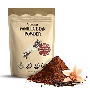 GRELIM Vanilla Bean Powder, 100% Pure Ground Madagascar Vanilla Powder Gluten-Free No Fillers or Additives Great for Baking, Coffee, Smoothies 2.11 Oz 60 g