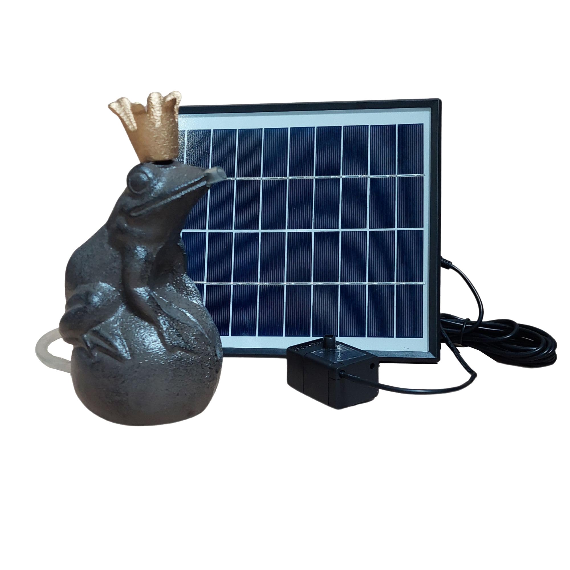 Storm's Gartenzaubereien Wasserspeier Frosch aus Gusseisen mit Akku Solarpumpe 16cm Laufzeit ohne Sonne 4-5 Stunden