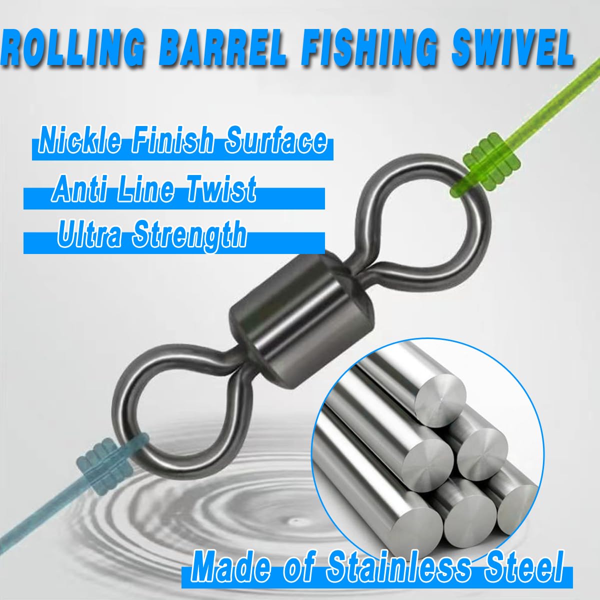 250pcs Fishing Swivel Rolling Barrel Swivel Stainless Steel Swivels Corrosion Resistance Black Nickle Connector for Freshwater Saltwater Fishing Tackle #2#4#6#8#10