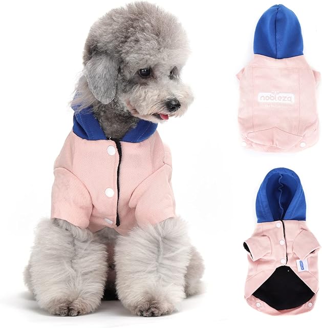 Nobleza Dog Hoodies, 3-Layers Warm Small Dog Jumper, XS Dog Coat Soft Plush Lining, Dog Sweaters Cotton Material, Pet Winter Warm Coat Puppy Coats for Small Dogs Convenient Snap Fastenings