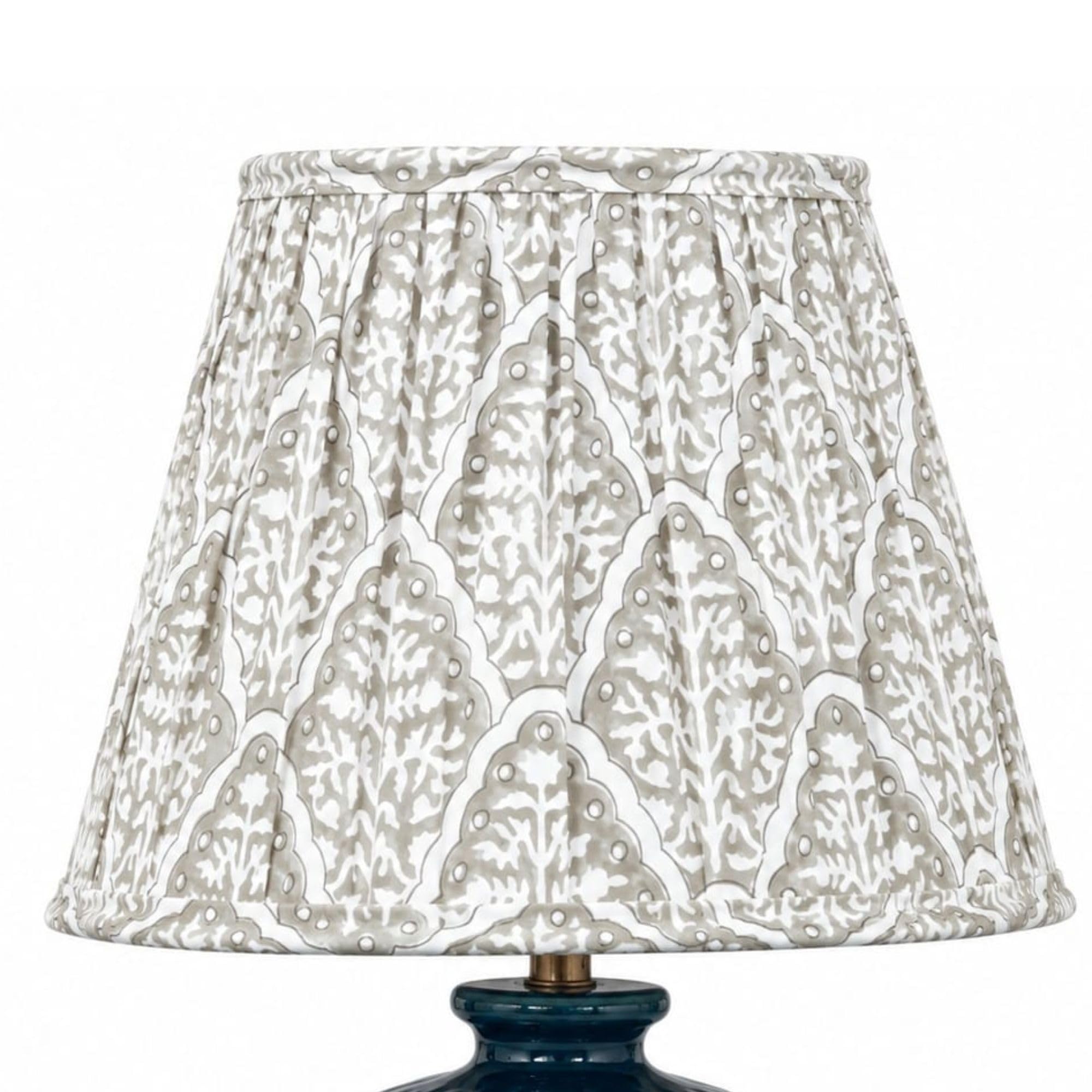 PALM TREE Rajlekh Handcrafted Pleated Cotton Table Lampshade – Taupe Floral Block Print | T 17 CM X B 30 CM X HT 21 CM-image-41