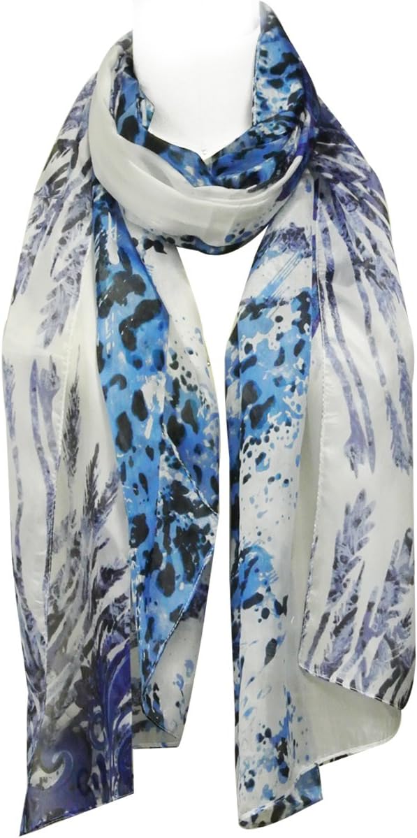 allydrew Luxurious 100% Charmeuse Silk Long Scarf, Tropical Blue