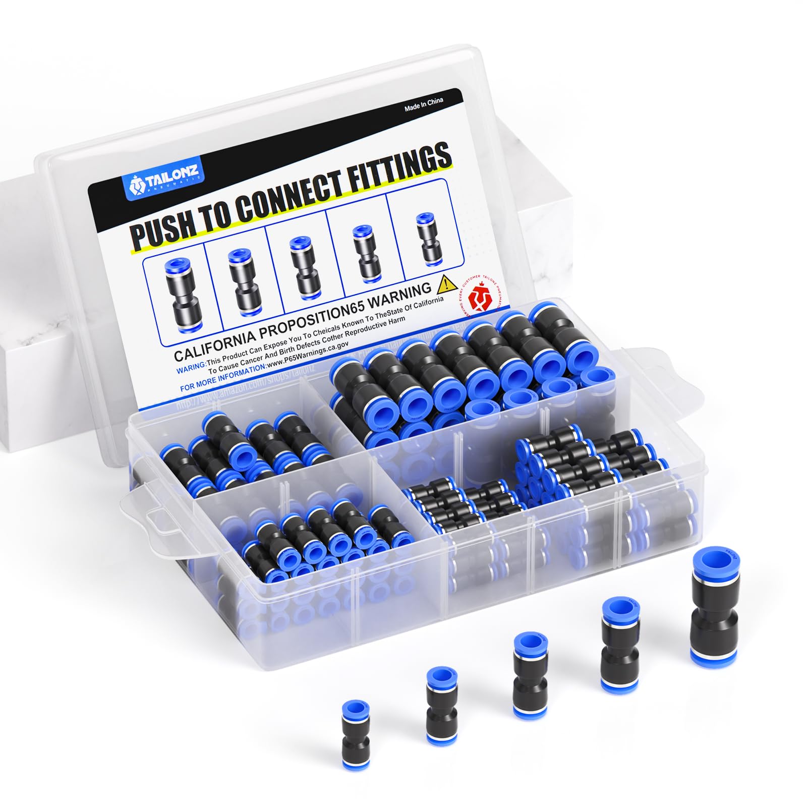 TAILONZ PNEUMATIC Straight Push Connectors Plastic Quick Release Connectors Air Line Fittings for 4 6 8 10 12 Tube (125 pcs)