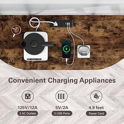 Miniatura 5 de Zarler Armario de mesa de bar con toma de corriente, gabinete LED para el hogar, mini bar para licor, soporte de metal para bar de vino con