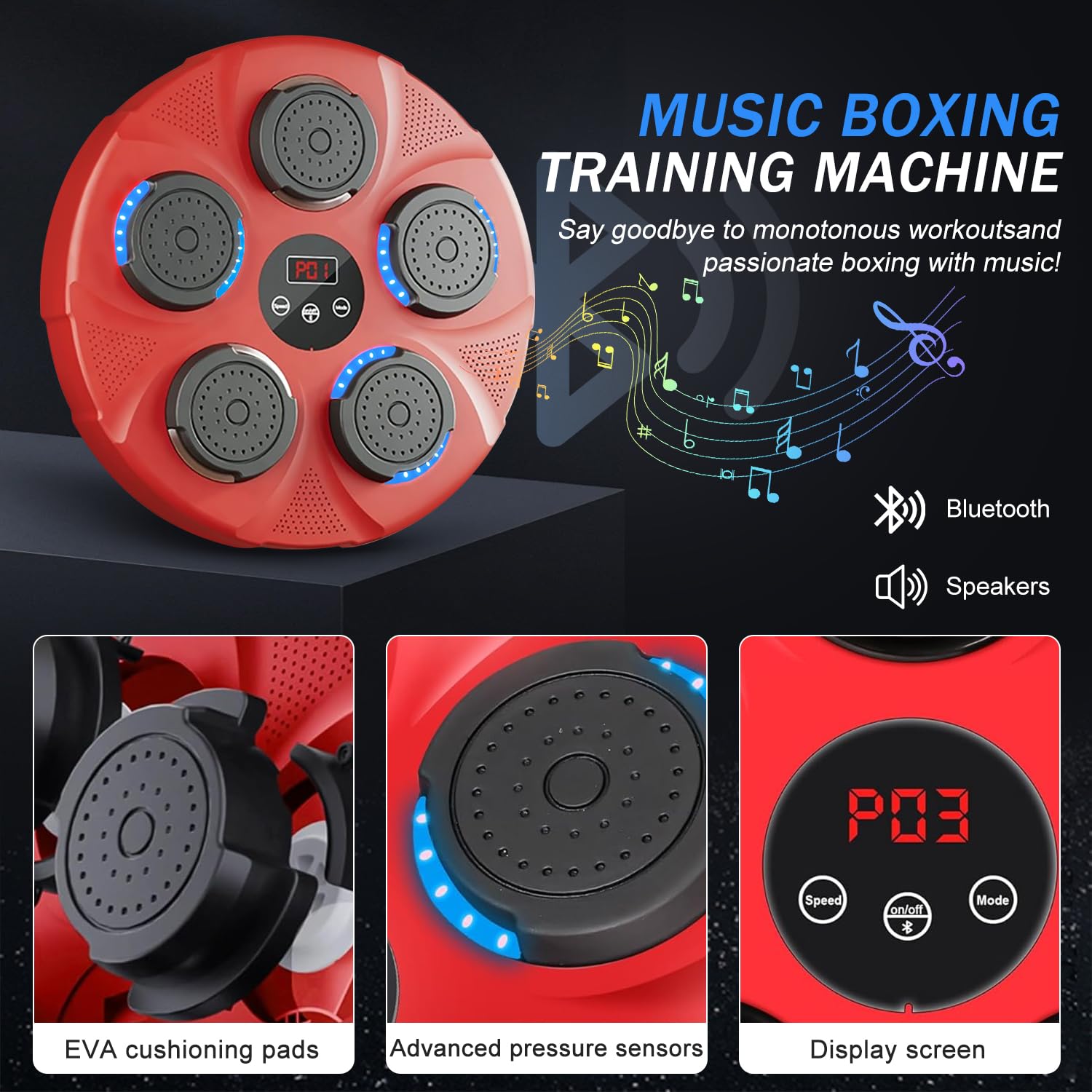 Macchina Da Boxe Musicale LED Con Bluetooth - Bersaglio Smart Regolabile Per Adulti E Bambini - Foto 12