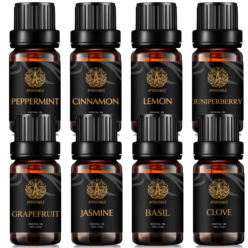 Aromatherapie Zimt ätherisches Öl Set für Diffusor, 8x10ml 100% reine Grapefruit ätherisches Öl Kit für Hause - Jasmin, Basilikum, Nelken, Wacholderbeere, Zitrone, Pfefferminze ätherische Öle Set
