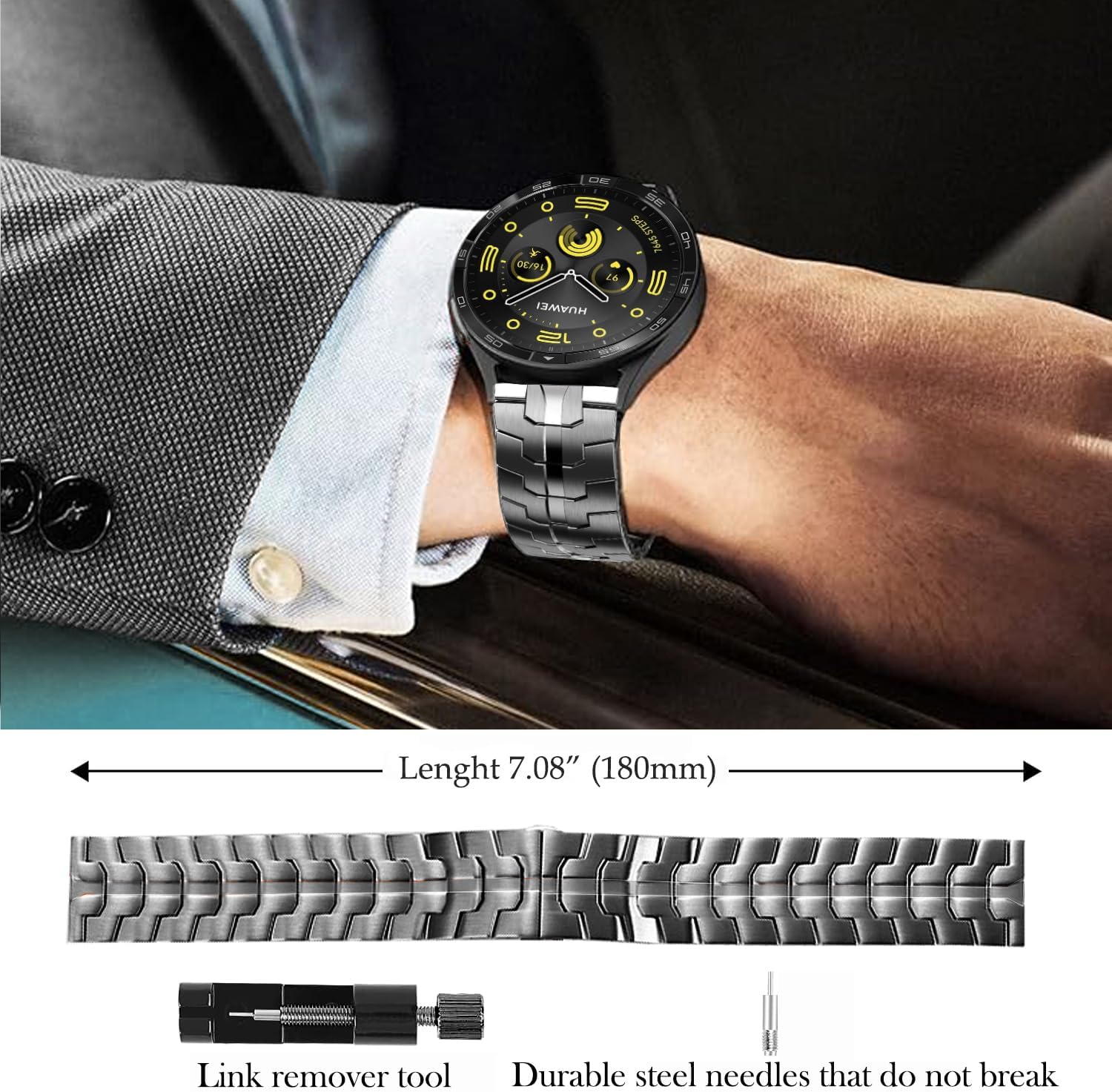 DEALELE Bands Compatible with Samsung Galaxy 3 45mm / Galaxy Watch 46mm / Huawei Watch 4/4 Pro / 3/3 Pro / GT4 46mm, 22mm Thin Iron Man Stainless Steel Metal Strap for Women Men, Titanium
