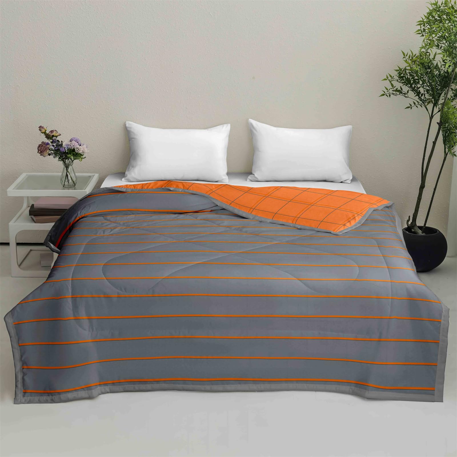 Odot Coverless Duvet 4.5 Tog for Single Double King Size, Summer Duvet No Cover Cosy and Lightweight Quilt Breathable Bedspreads Quilted Throw for Beds (Orange stripes,230 * 280cm) — image 1