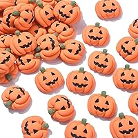 Vista 1 de LiQunSweet 50 dijes de calabaza de resina opaca con parte trasera plana para Halloween, accesorios para hacer joyas para el cabello, decoraciones