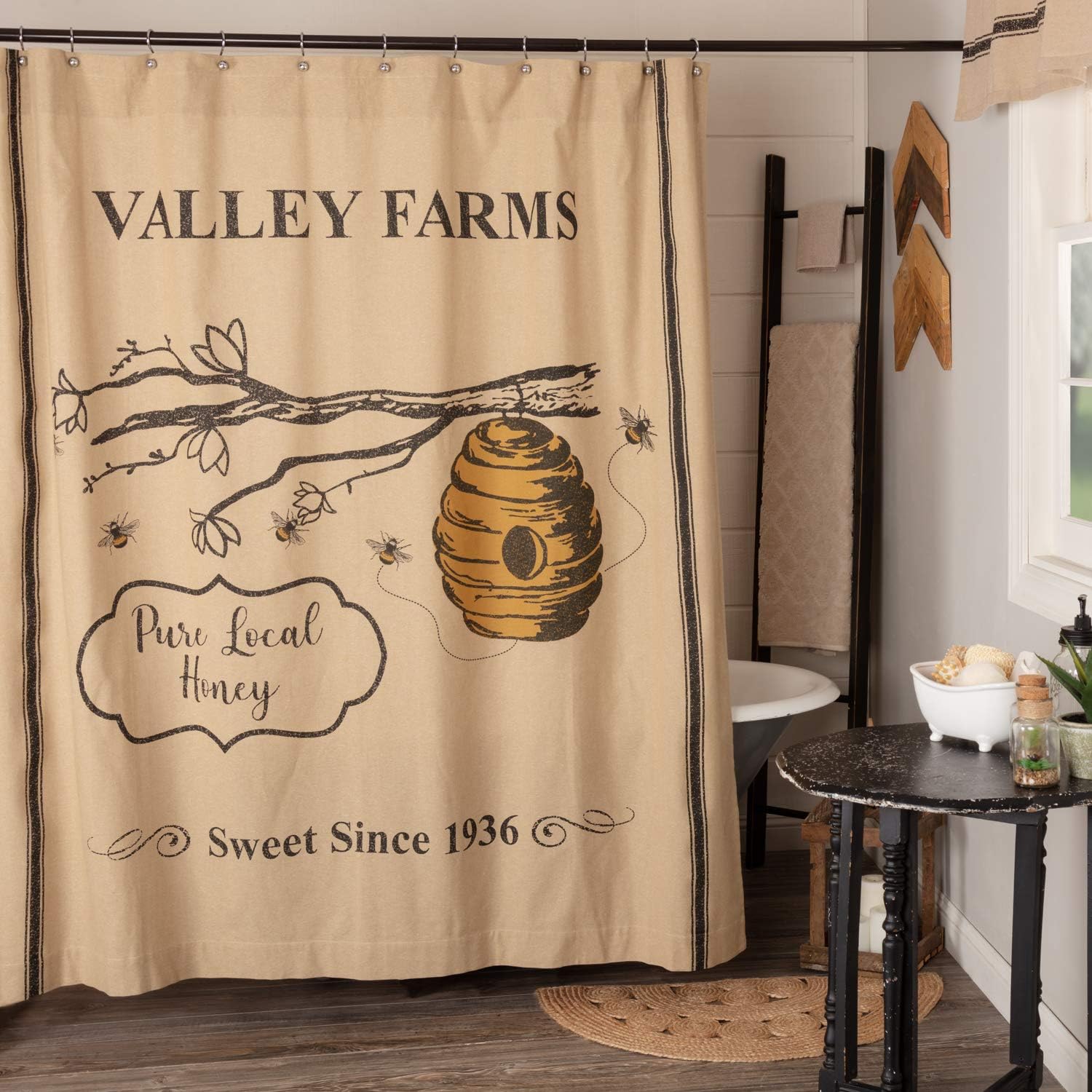 Valley Farms Beehive Bee Country Honey Farmhouse Shower Curtain 72x72