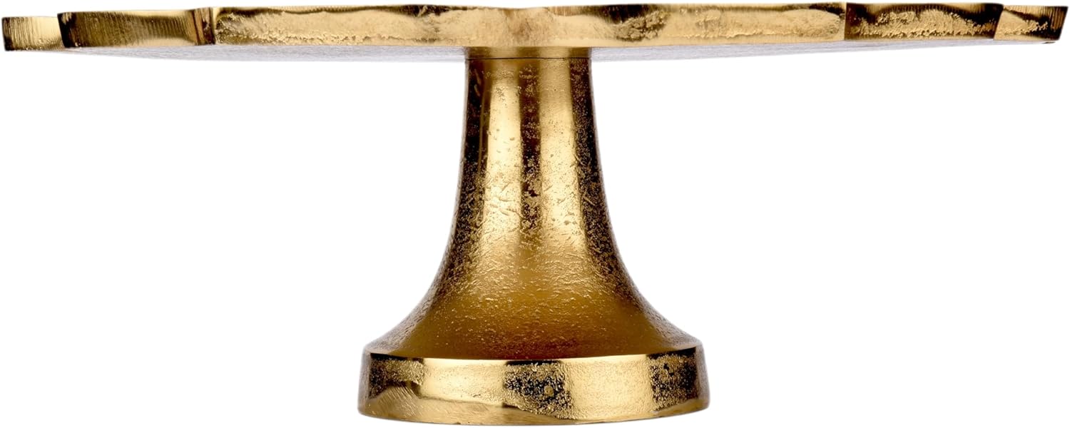 Cruiser’s Caché 11.5" Sculpted Metal Cake Stand, White Enamel and Rustic Gold Finish, Handcrafted