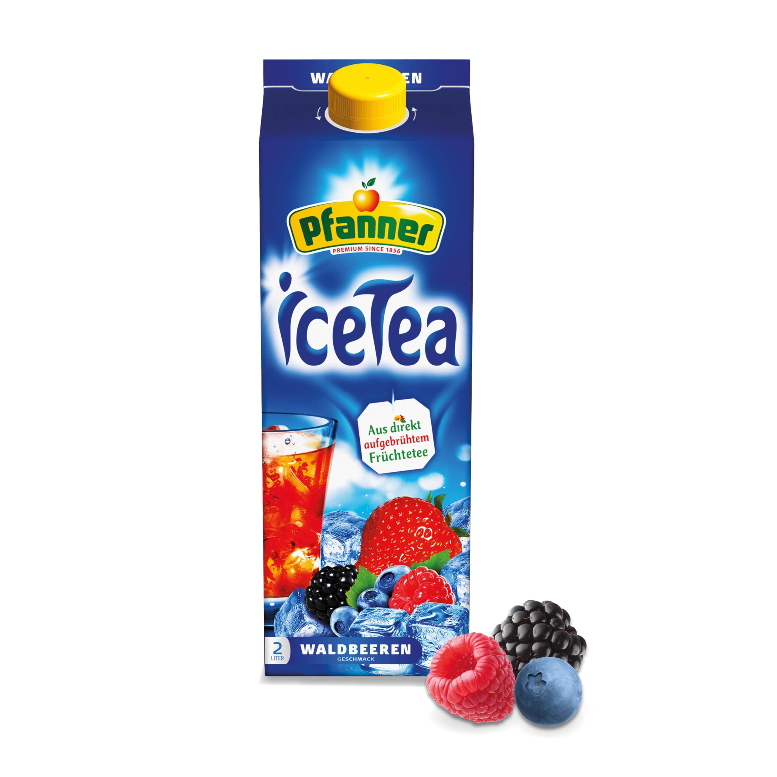 Pfanner Eistee Waldbeere – 1 x 2 l Tetra Pak - direkt aufgebrühter Tee mit Waldbeerensäften – Ice Tea Karton