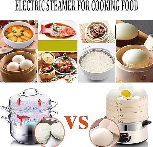 Miniatura 2 de Electric Food Steamer for Cooking Vegetable Steamer with 2-Tier Bamboo Steamer with 60 Min Timer Auto Shut-Off & Boil Dry Protection 1500W