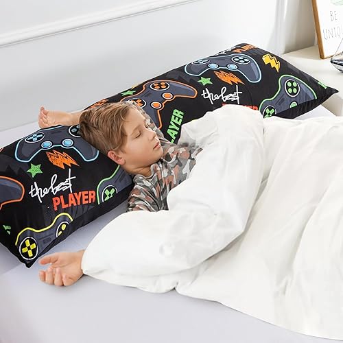 Vista 2 de Meeting Story Funda de almohada corporal de videojuegos con cierre de sobre para niños, niños y adultos (negro)