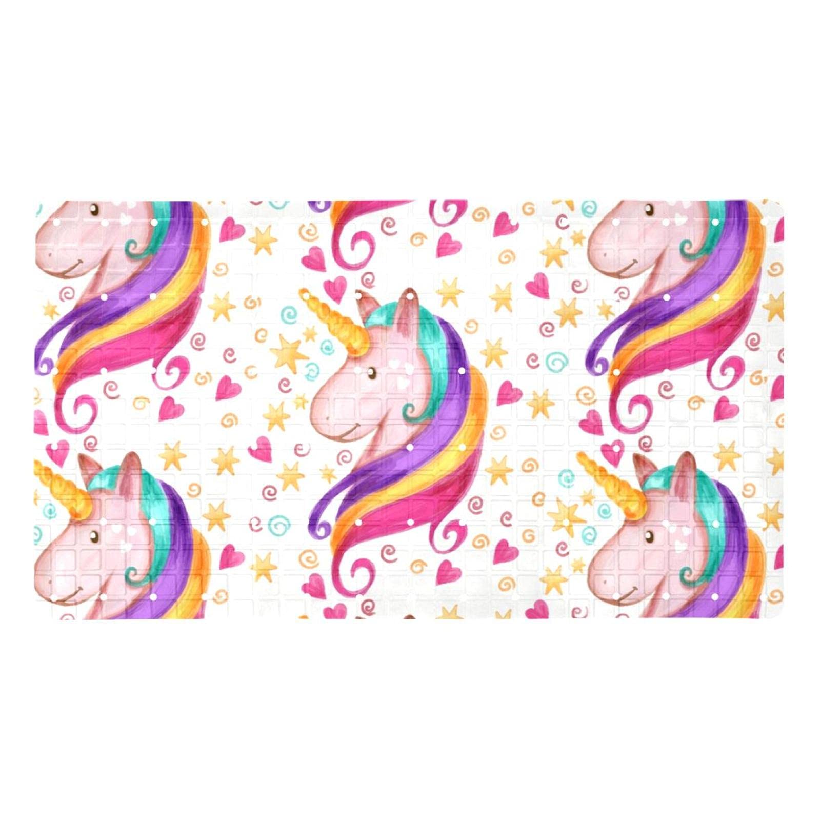 Esteras antideslizantes de bañera infantil de PVC lavable con diseño de unicornio de 35,7x27,9 cm
