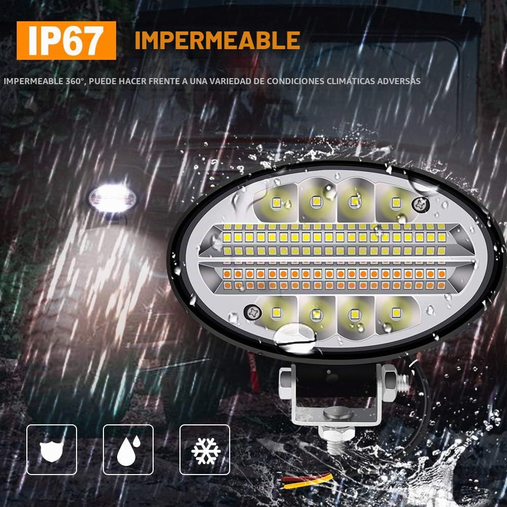 Biqing 2PCS Faro LED Trabajo Oval,144W Focos Led Tractor 12V 24V Faro de Led 5.5" Barra LED Faro Additional Faros de Niebla para Tractores Coche 4x4 Barco Off Road Camino ATV UTV SUV 4WD
