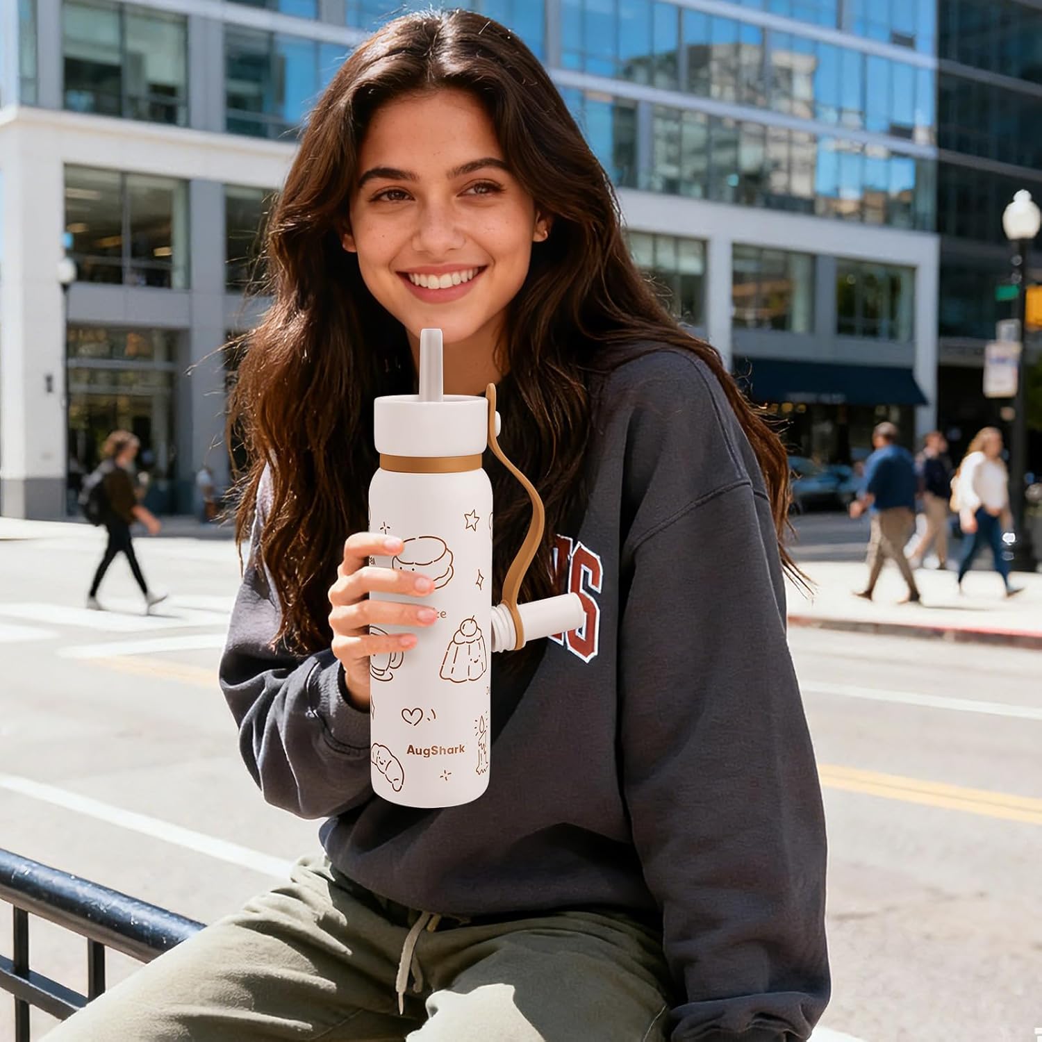 24 oz Insulated Water Bottle with Straw & Handle, Cute Double Wall Vacuum Stainless Steel Tumbler, Fits Car Cupholder, Leak Proof Water Flask Jug for Travel, Camping, Gym and School (Brown) - Image 9