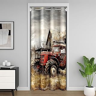 Farm Truck Door Curtain for Doorway Privacy,Rustic Farmhouse Style Closet Door Cover Curtain for Bedroom Living Room,Old Farmland Ink Painting Room Darkening Curtain Not Blackout Curtain,W42 X L84