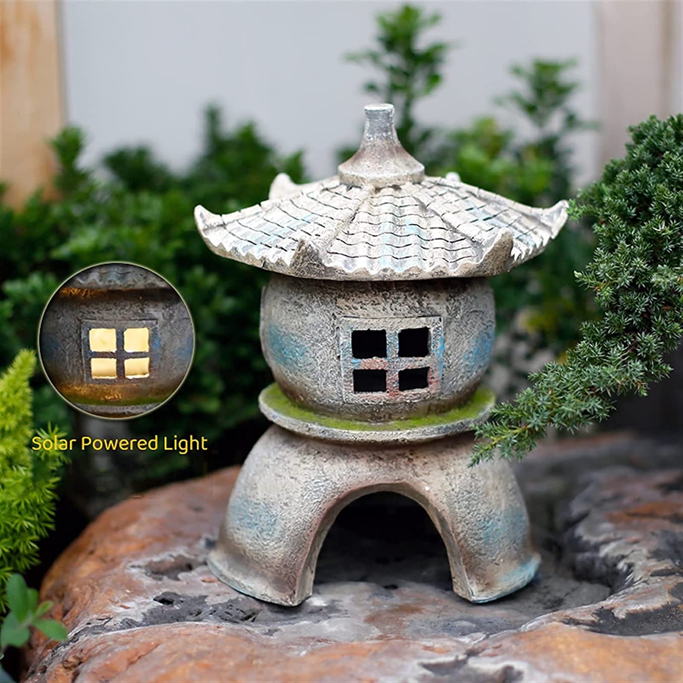 11,02" H Pagoda zasilana energią słoneczną statuetka lampa ogrodowa, wodoodporna rzeźba ogrodowa