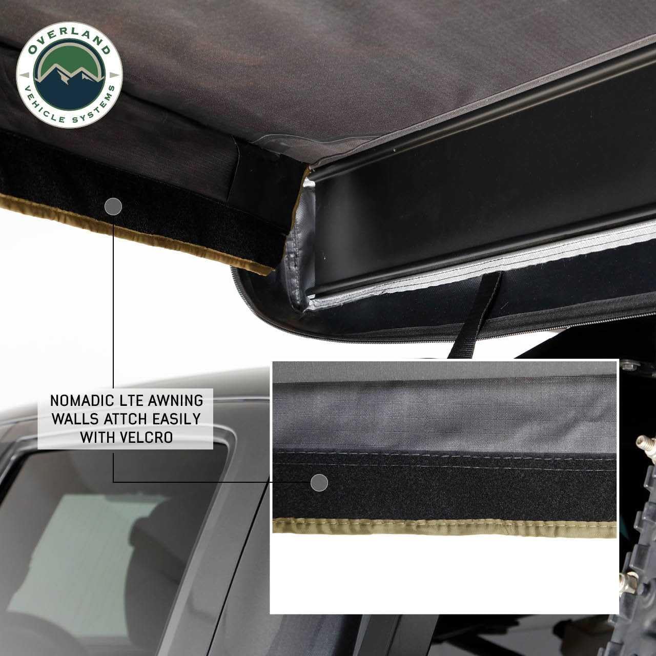 Overland Vehicle Systems 18359909 HD Nomadic 270 LTE Awning Wall 3 & 4 Passenger Side | Dark Gray Fabric with Green Trim | Velcro Attachment | Weather-Resistant | Awning Sold Separately