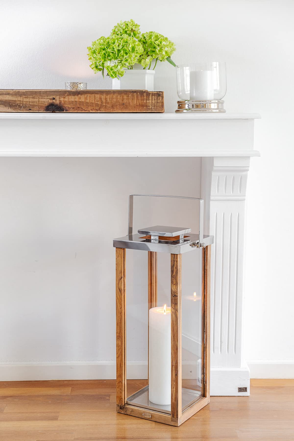 EDZARD lanterna "Miami" in legno e acciaio pregiato, altezza 60 cm, torcia a vento con manico
