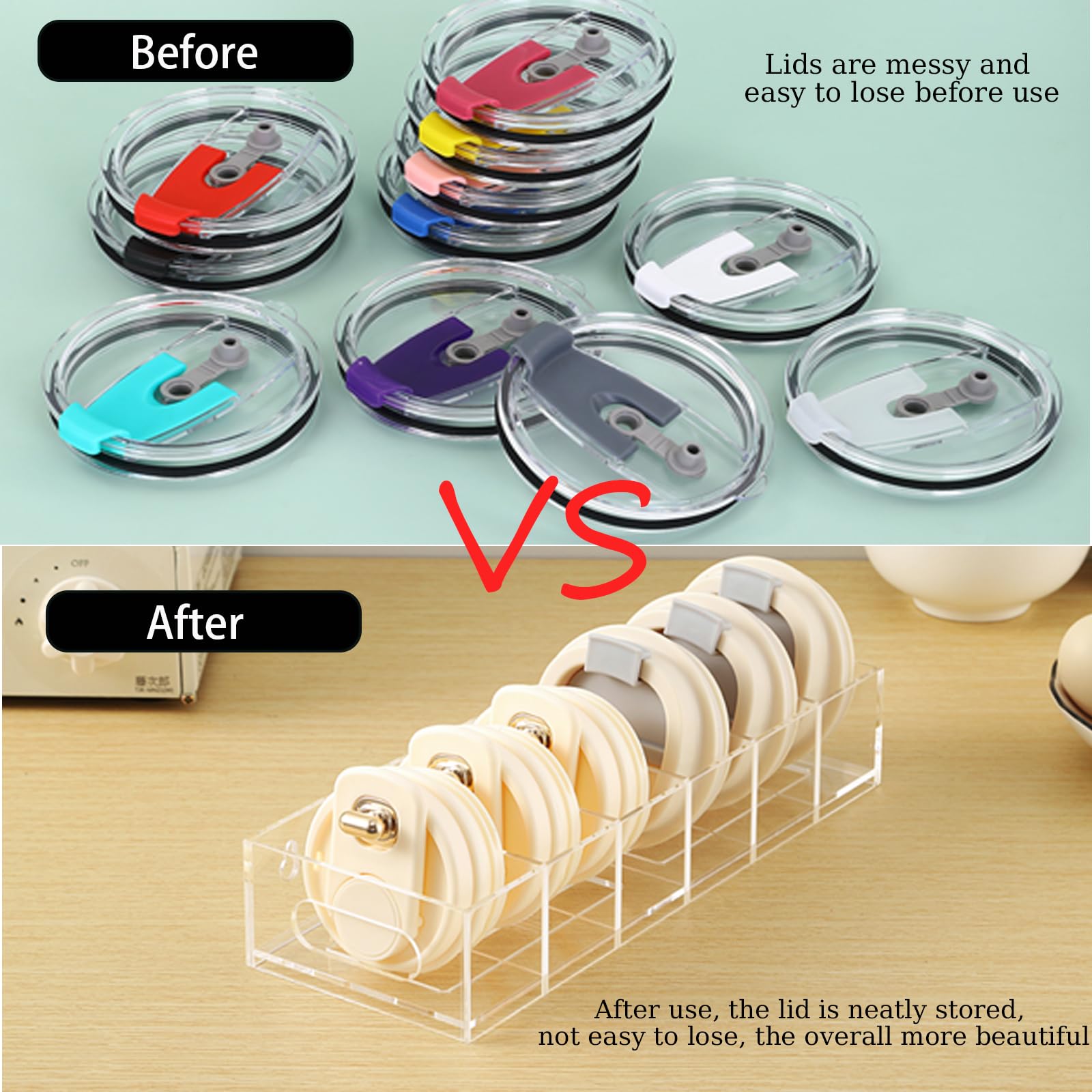 Hyfant Acrylic Tumbler Lid Organizer Cup Lids Holder For Stanley/Yeti Simple Modern Tumbler Lid Storage Box for Mug Cup Water Bottle Kitchen Cabinet Organizers and Storage Bins for Thermos Lids