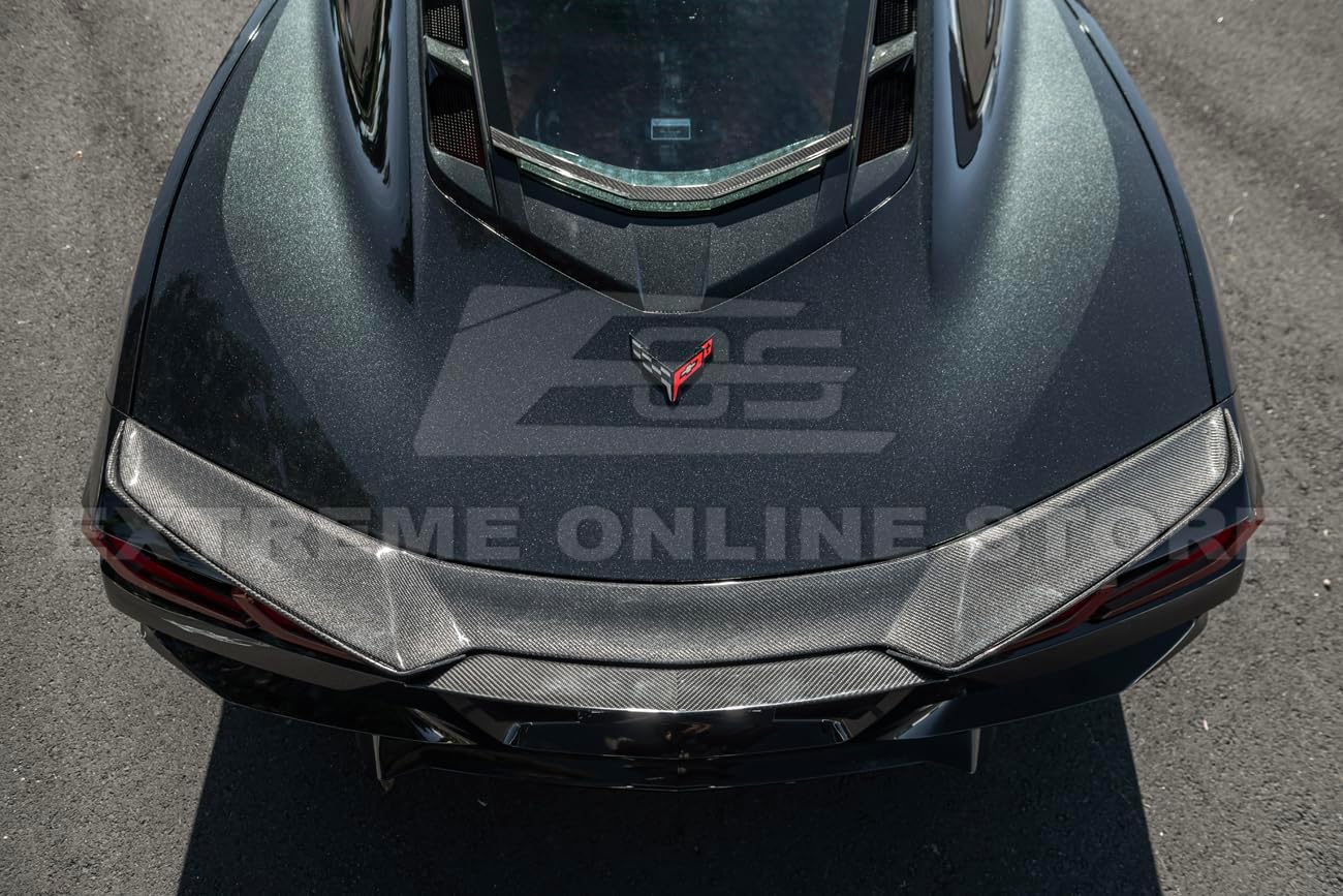 Replacement for 2023-Present Corvette C8 E-Ray & Z06 Models | GM Factory Style Carbon Fiber Jake Skull Logo Rear Trunk Lid Wing Wickerbill Spoiler Extension Winglet Pair (Carbon Fiber)