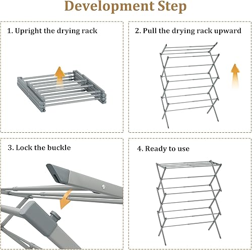 Miniatura 7 de Tendedero plegable para ropa, 3 niveles, portátil, para interiores y exteriores, antioxidante, compacto, plegable, gris, 28 pulgadas de profundidad