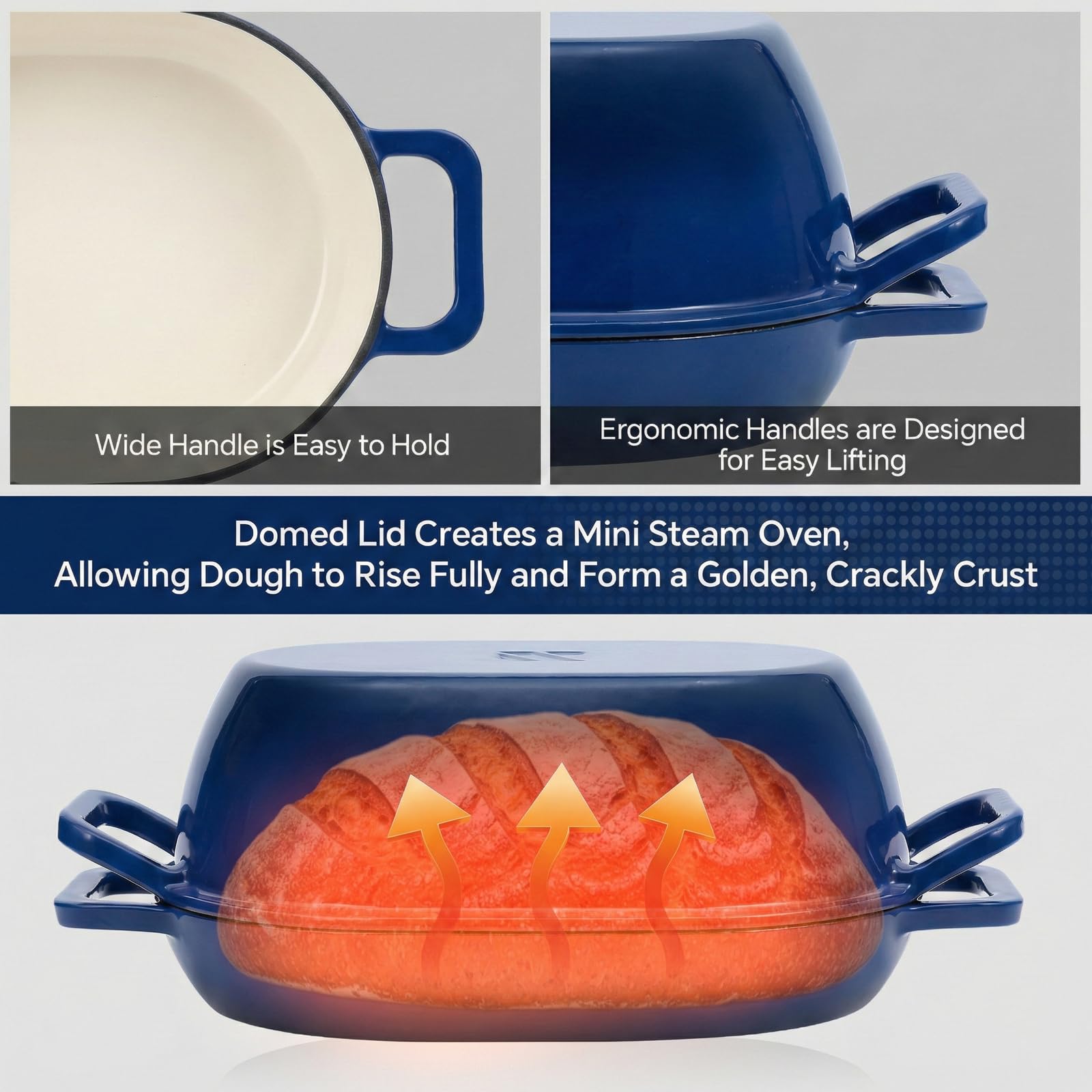 Northriver Casting Ovaler Dutch Oven aus emailliertem Gusseisen zum Brotbacken, 30,5 x 20,3 cm, Brottopf mit Deckel, ideal für Sauerteig, handwerkliche Brote und Familienessen, 5 l