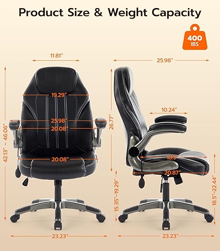 Miniatura 2 de Silla de escritorio de oficina, silla ergonómica para computadora con brazos abatibles acolchados y soporte lumbar ajustable, silla ejecutiva de