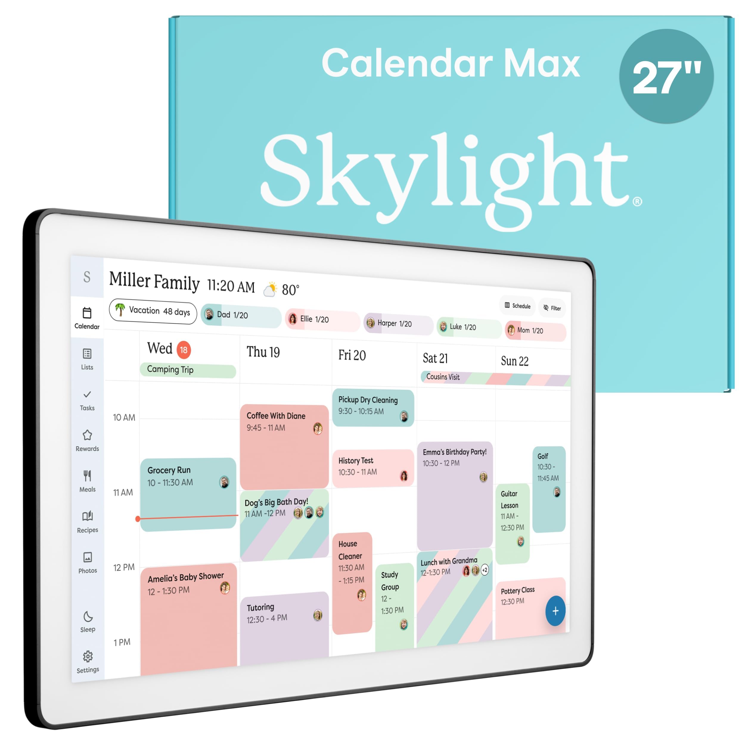 Skylight Calendar Max – 27" Digital Calendar & Chore Chart, Classic Black | Family Organizer, HD Touchscreen Display, Wall Mountable, Portrait or Landscape, WiFi, Auto-Brightness