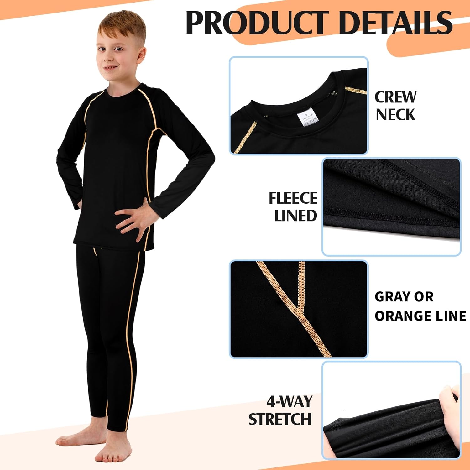 Suhine 3 Sets Kids Boys Girls Thermal Underwear Set Compression Fleece Lined Athletic Base Layer Long Sleeve Undershirt - Image 3