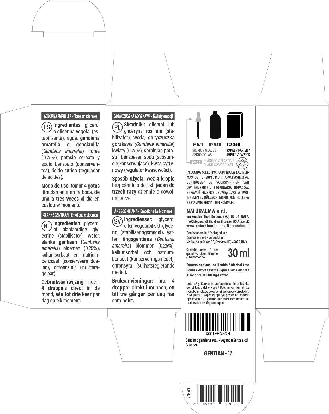 Gentian o Genciana amarella (Gentiana amarella) Flores emocionales o Flores de Bach Naturalma - Gotas 30 ml - Extracto líquido sin alcohol - Esencias florales - Vegano