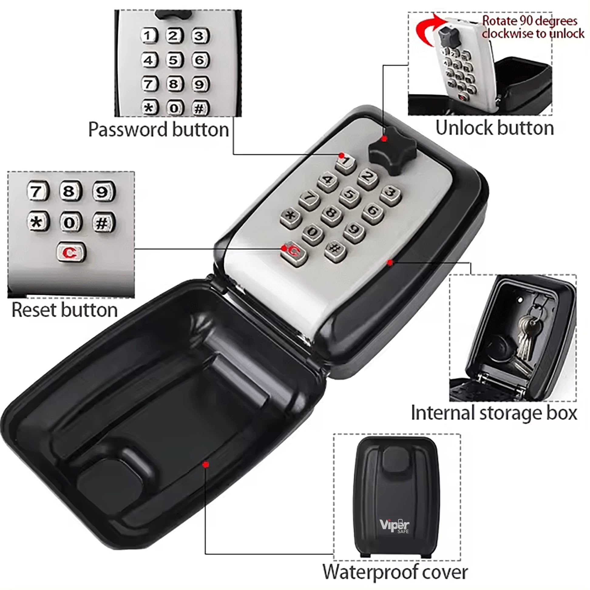 ViperSafe, Key Safe Wall Mounted Outside, High Security 12-Digit Combination Lock Box - Image 2