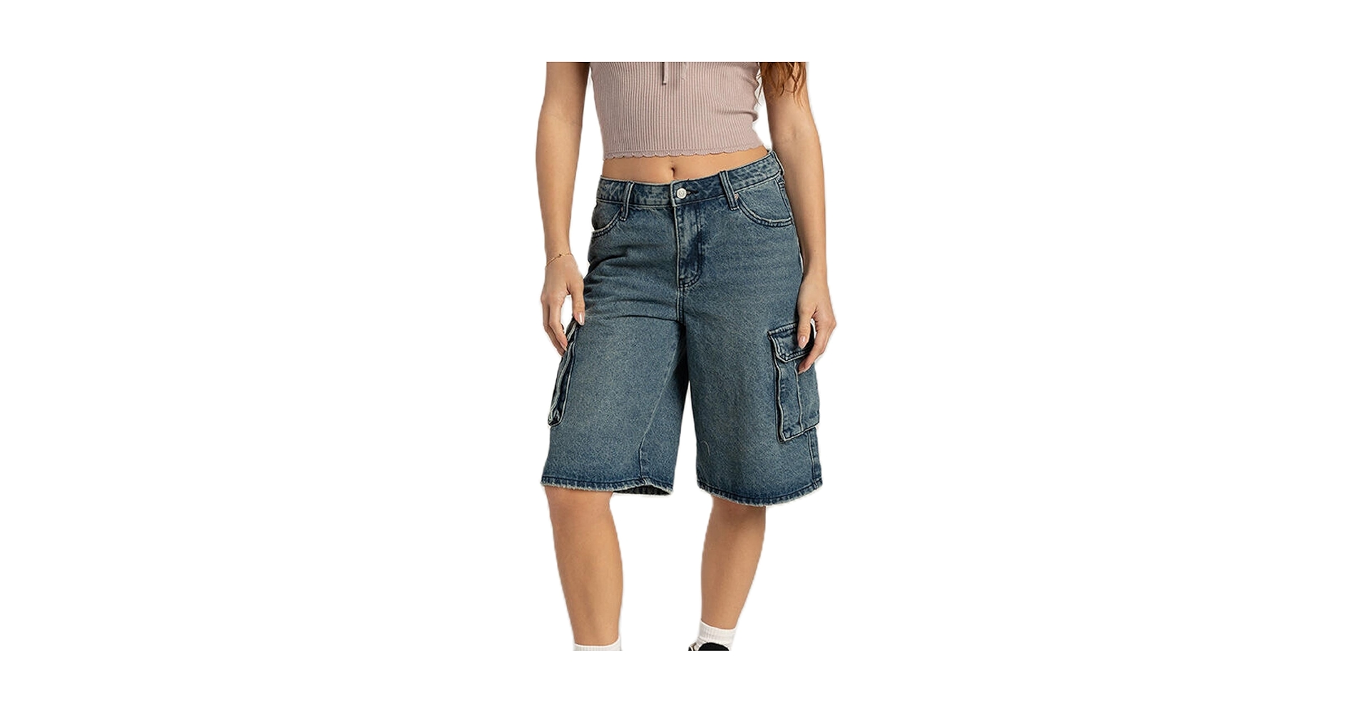 Women Cargo Denim Bermuda Shorts Casual Barrel Jean Shorts