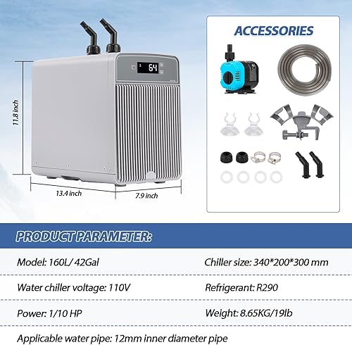 Miniatura 7 de Poafamx Enfriador de acuario Enfriador de agua de 42 galones para pecera 110 HP Enfriador de agua Compresor de refrigeración para sistema